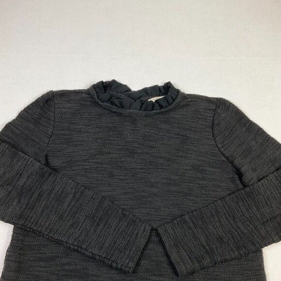 LOFT Womens Ruffled Trim Sweater Black Long Sleeve Knit Pullover Size PS Petites - Picture 3 of 12